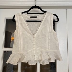 Zara white linen ruffle top